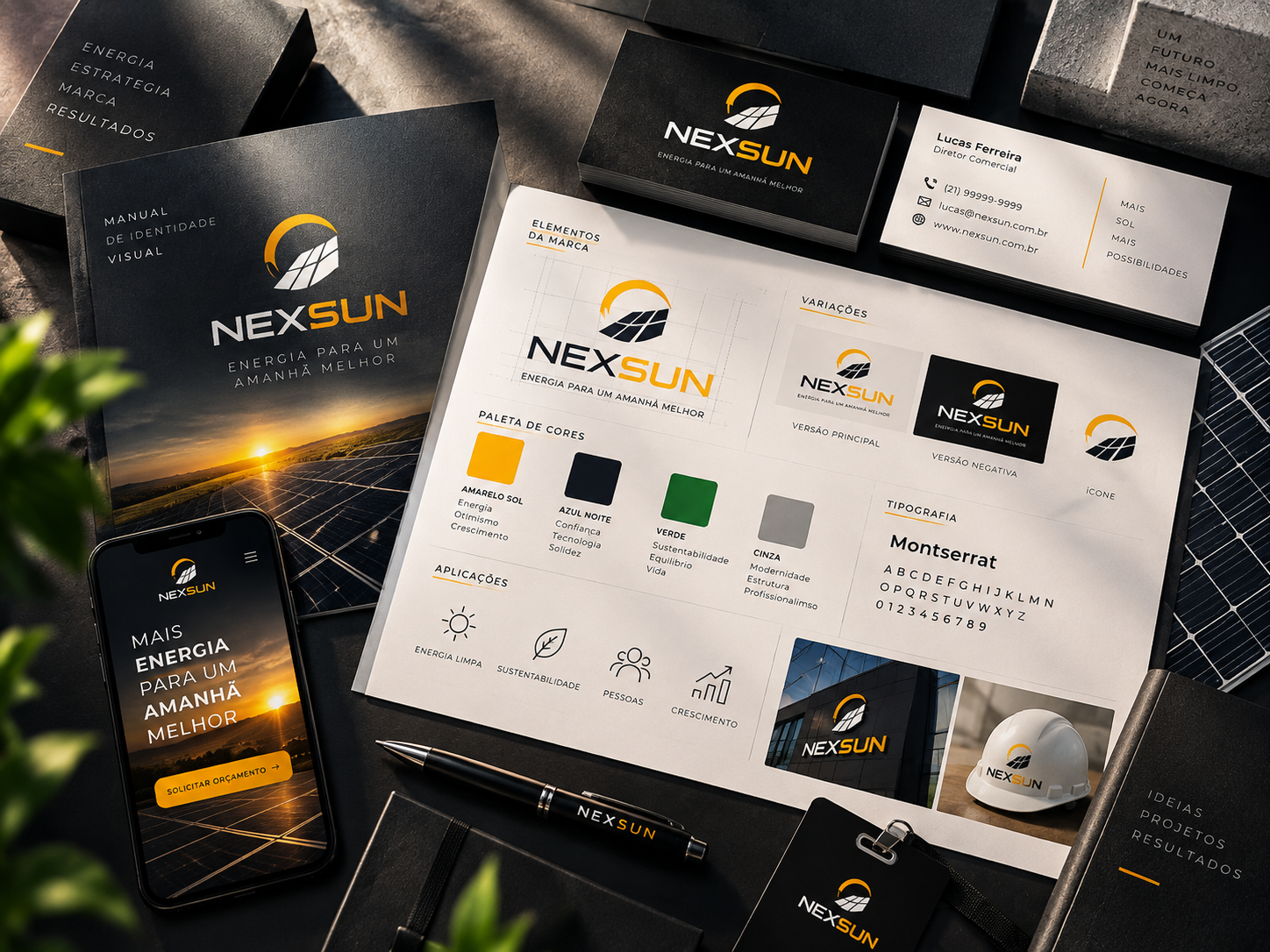 Identidade de Marca e Sistema Visual | Vector Marketing Exemplo de identidade de marca com logotipo, cores, tipografia e aplicações