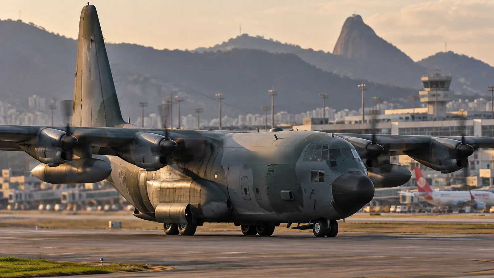 avião militar dos EUA modelo C-130 Hércules no Galeão