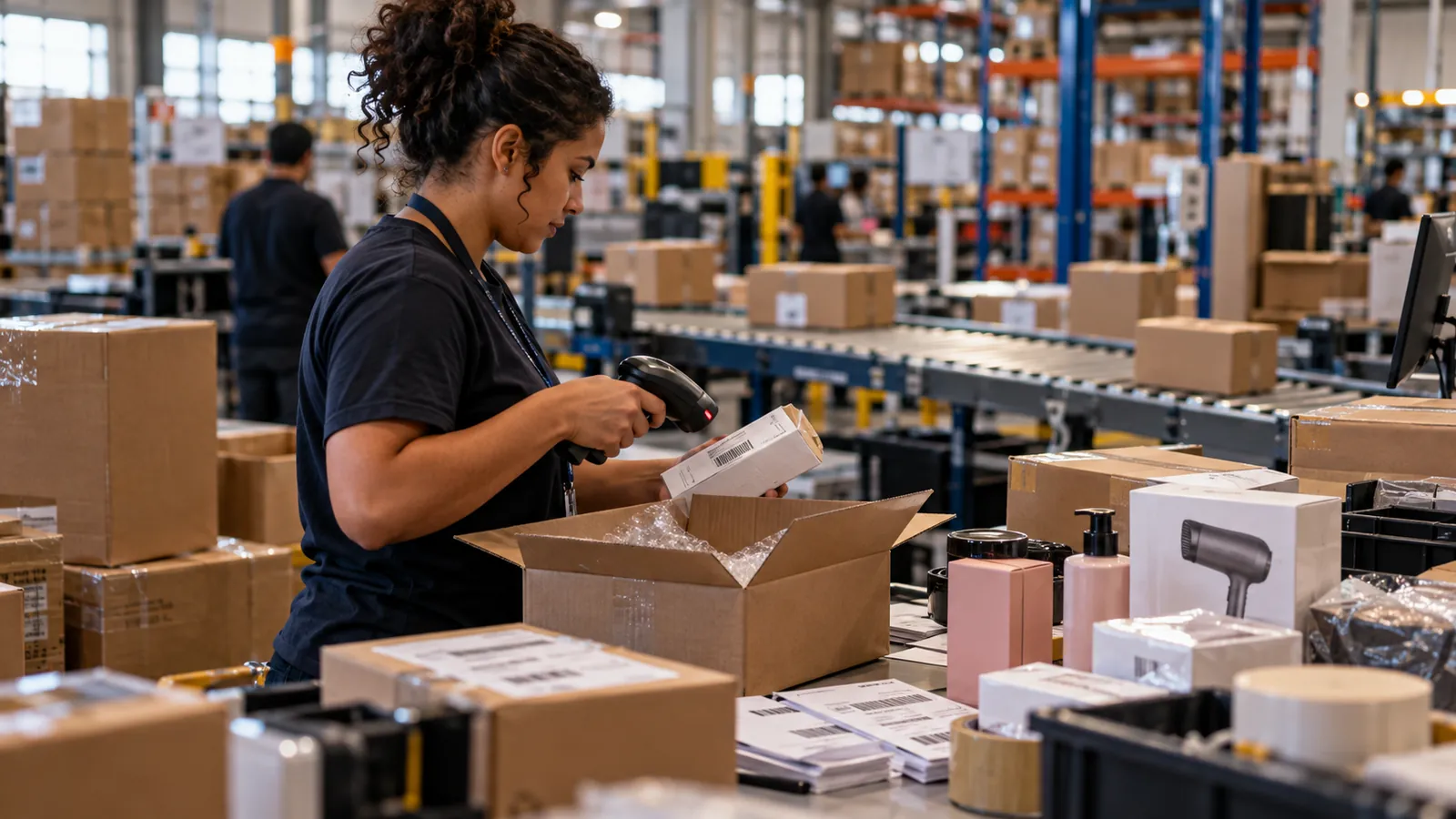 Black Friday 2026: funcionária embala pedidos de e-commerce em centro de distribuição