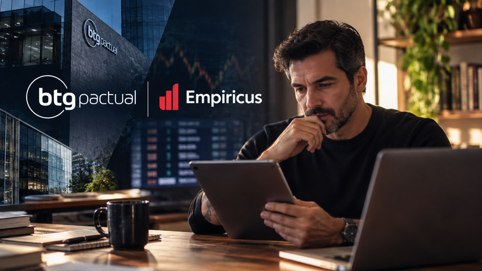 Homem lê relatório de investimentos em matéria sobre a compra da Empiricus pelo BTG