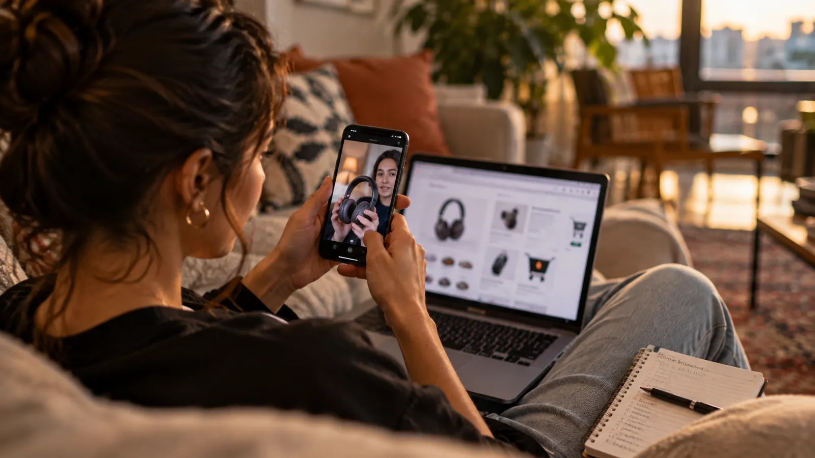 Consumidor da Black Friday assiste a vídeo de produto no celular