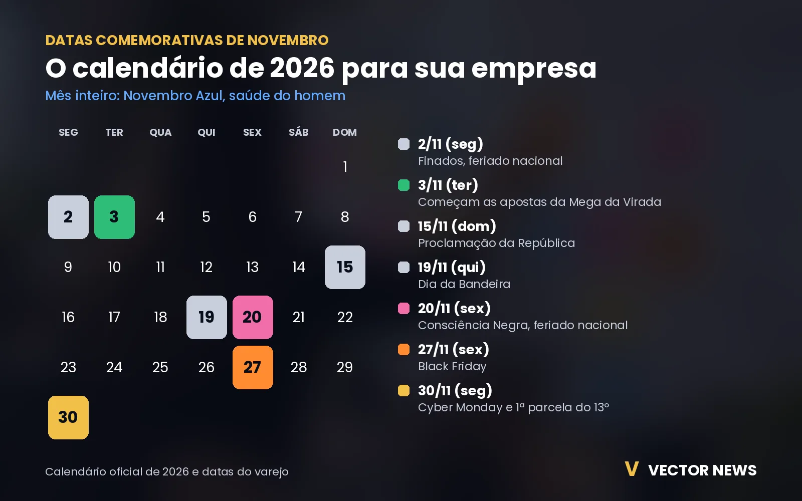 calendário das datas comemorativas de novembro 2026