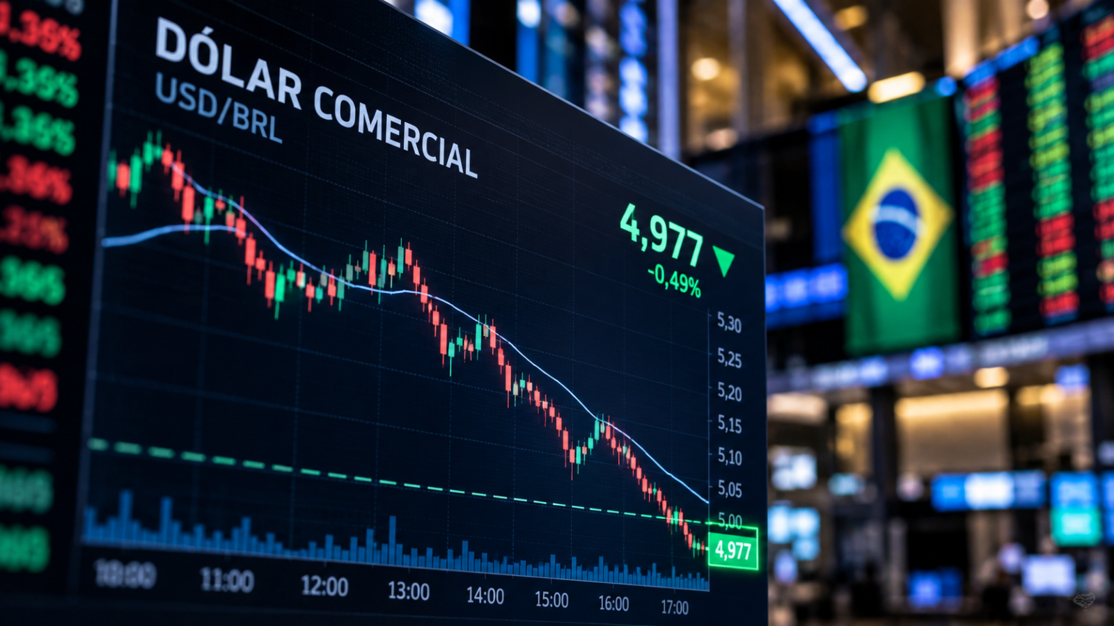 Dólar abaixo de R$ 5 em gráfico da cotação da moeda americana