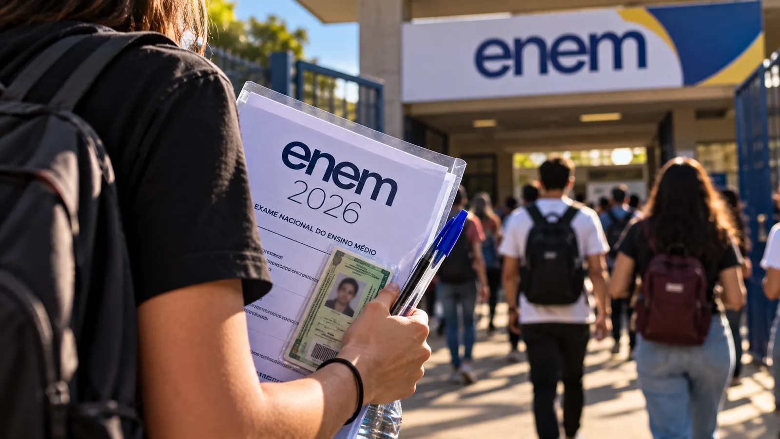 Enem 2026: estudante com documento e cartão de confirmação chega ao local de prova