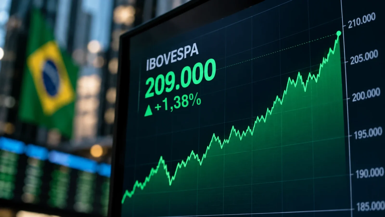 Ibovespa recorde aos 209 mil pontos em painel de cotações da bolsa