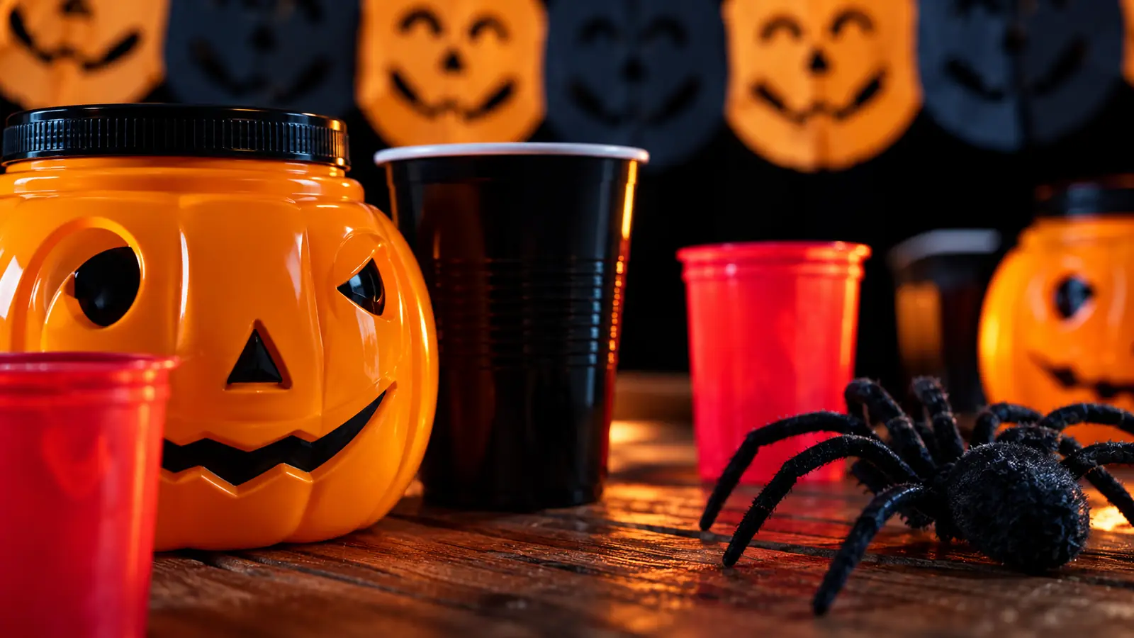Mesa preparada com decoração de Halloween, cenário das ações de marcas no Halloween
