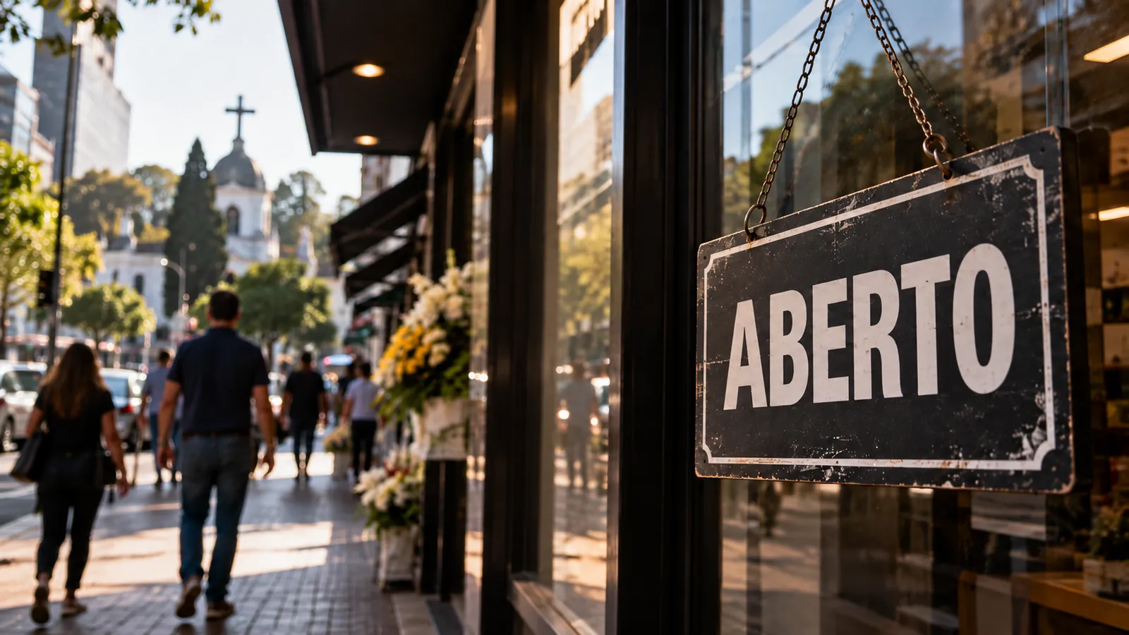 o que abre e fecha no feriado de Finados placa de aberto