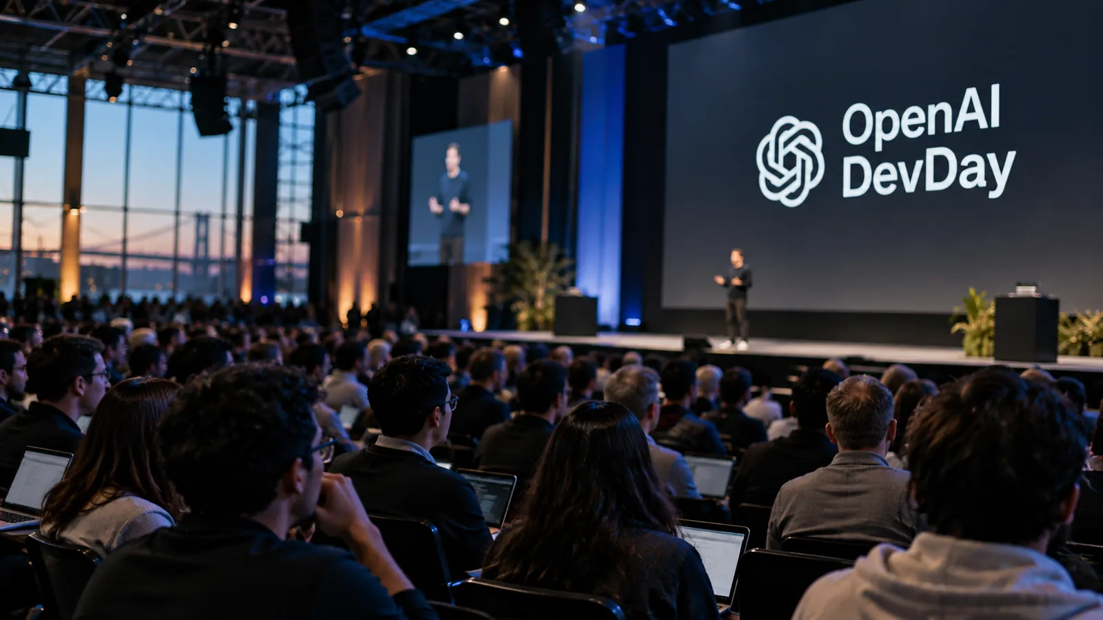 OpenAI DevDay 2026: palestrante apresenta novidades em auditório lotado