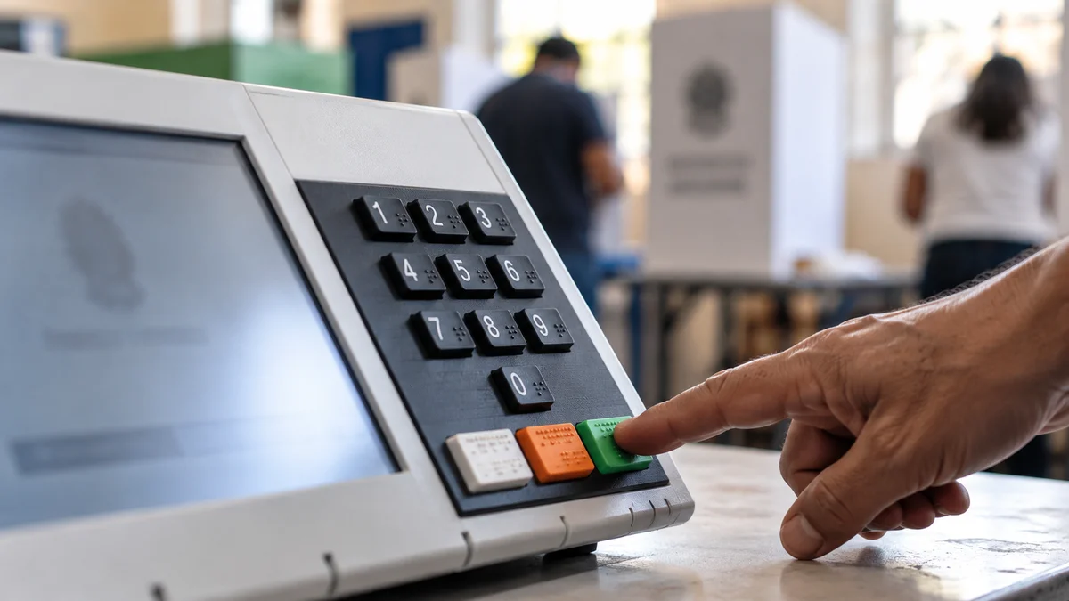 Pesquisas do segundo turno: eleitor aperta a tecla confirma em urna eletrônica durante votação