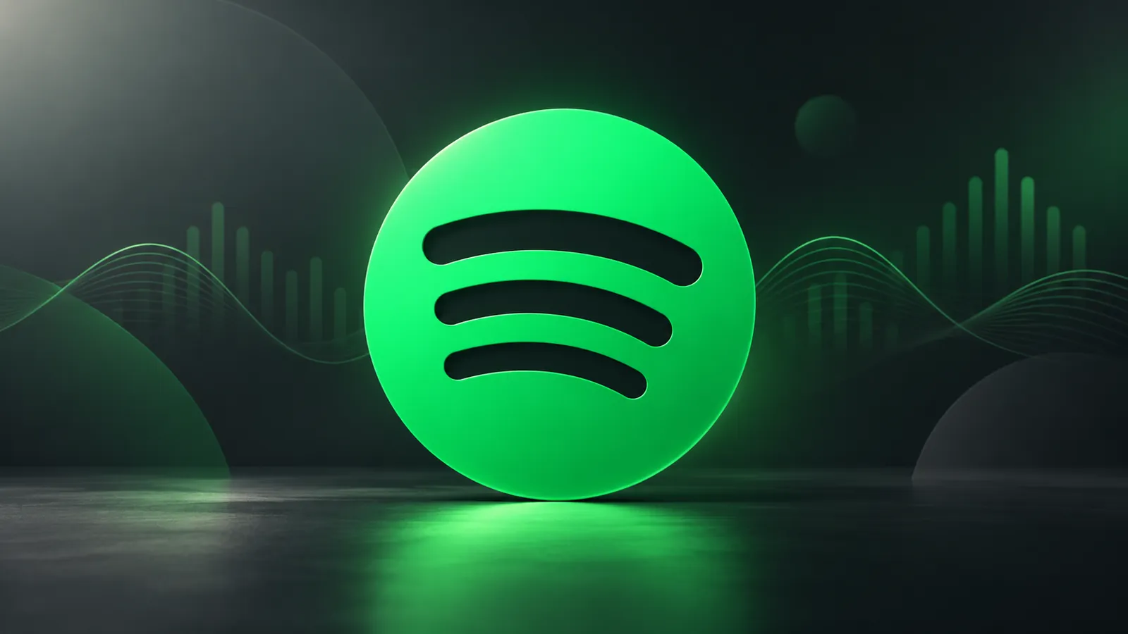 Spotify e agentes de IA: símbolo do Spotify em fundo escuro com ondas sonoras verdes